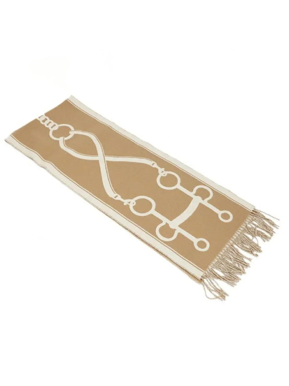 Hermes Heaven Scarf Molle Cashmere Beige Bicolor Fringe Shawl